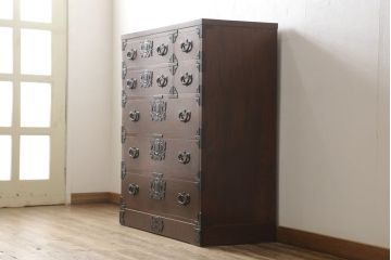 中古　美品　岩谷堂箪笥　力強い木目が魅力の衣装箪笥(整理箪笥、和タンス、引き出し、チェスト)(R-049967)