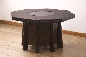 中古　民芸家具　美品　星野民芸(星野民藝)　桜材　激レア品!　存在感を放つ八角炉+椅子4脚セット(ダイニングテーブル、囲炉裏、ダイニングセット)(定価約120万円)(R-049974)