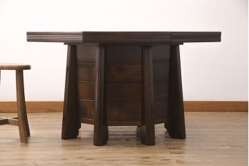 中古　民芸家具　美品　星野民芸(星野民藝)　桜材　激レア品!　存在感を放つ八角炉+椅子4脚セット(ダイニングテーブル、囲炉裏、ダイニングセット)(定価約120万円)(R-049974)