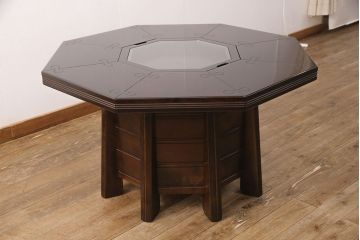 中古　民芸家具　美品　星野民芸(星野民藝)　桜材　激レア品!　存在感を放つ八角炉+椅子4脚セット(ダイニングテーブル、囲炉裏、ダイニングセット)(定価約120万円)(R-049974)