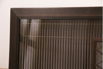 和製アンティーク　片面ガラス入り　細かい格子と松皮菱文様の組子が優美な欄間(明かり取り、明り取り)(R-049976)