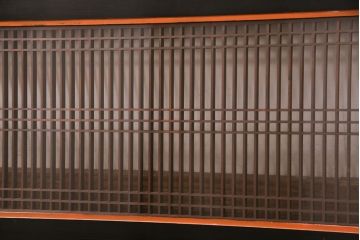 和製アンティーク　片面ガラス　整然と並ぶ桟が凛とした雰囲気を演出する筬欄間(オサランマ、明かり取り、明り取り、建具)(R-049978)