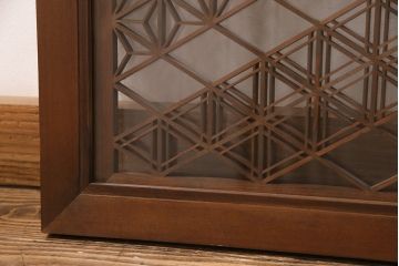 アンティーク建具　両面ガラス　麻の葉・胡麻・桜亀甲の3種の組子が見事な組子欄間(明り取り、明かり取り)(R-049979)