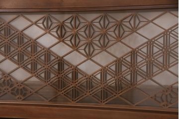 アンティーク建具　両面ガラス　麻の葉・胡麻・桜亀甲の3種の組子が見事な組子欄間(明り取り、明かり取り)(R-049979)