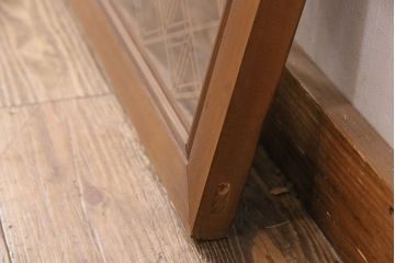 アンティーク建具　両面ガラス　麻の葉・胡麻・桜亀甲の3種の組子が見事な組子欄間(明り取り、明かり取り)(R-049979)