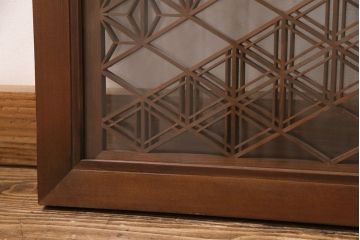 アンティーク建具　両面ガラス　麻の葉・胡麻・桜亀甲の3種の組子が見事な組子欄間(明り取り、明かり取り)(R-049979)