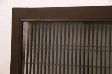 アンティーク建具 両面ガラス入り 角麻の組子が美しい欄間(明り取り、明かり取り)(R-049980)