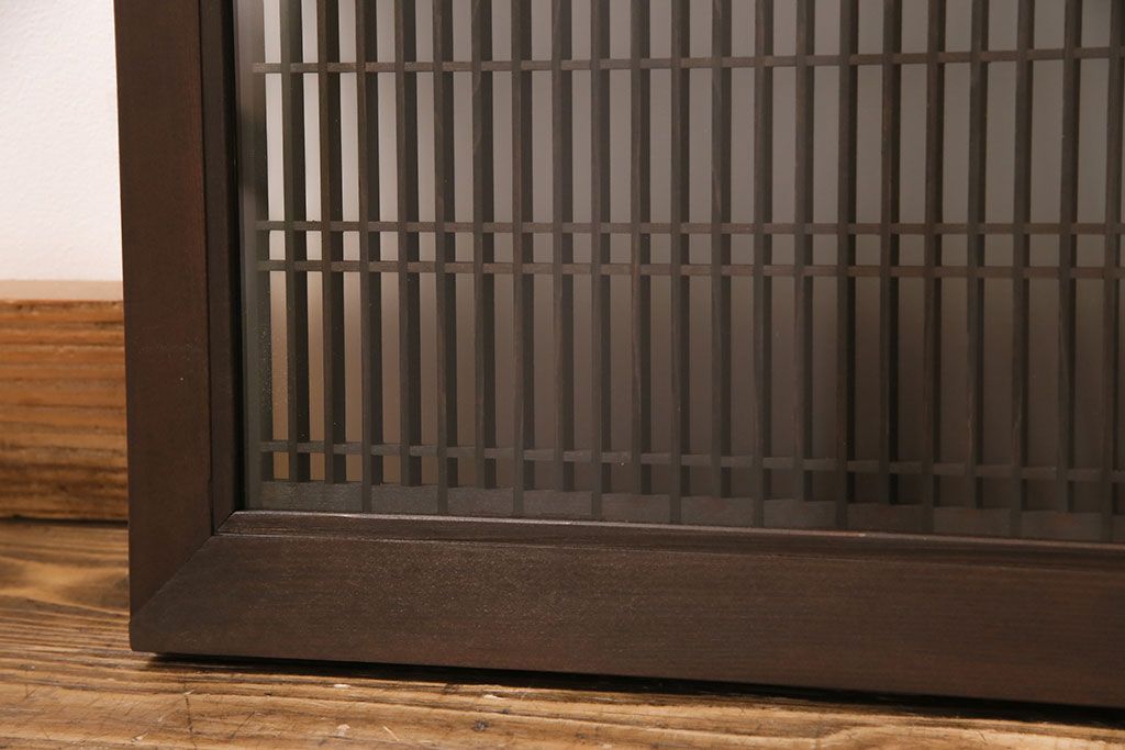 アンティーク建具 両面ガラス入り 角麻の組子が美しい欄間(明り取り、明かり取り)(R-049980)