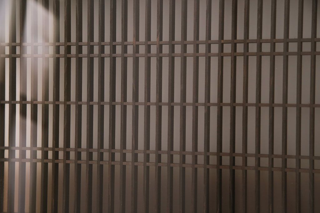 アンティーク建具 両面ガラス入り 角麻の組子が美しい欄間(明り取り、明かり取り)(R-049980)