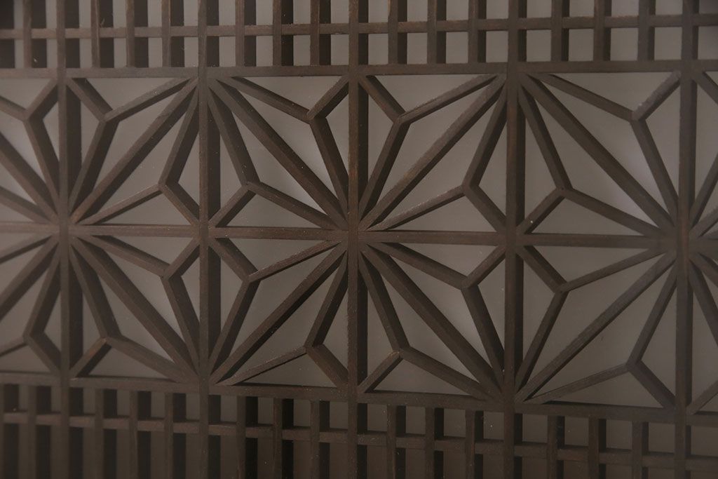 アンティーク建具 両面ガラス入り 角麻の組子が美しい欄間(明り取り、明かり取り)(R-049980)