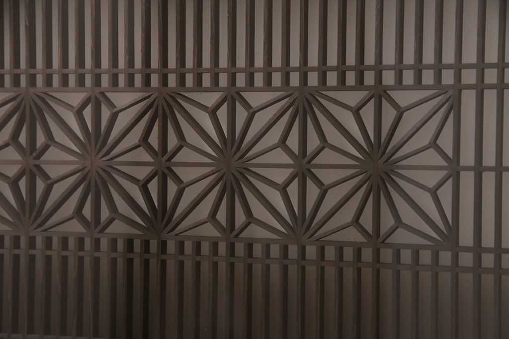 アンティーク建具 両面ガラス入り 角麻の組子が美しい欄間(明り取り、明かり取り)(R-049980)