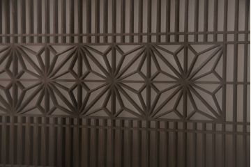 アンティーク建具 両面ガラス入り 角麻の組子が美しい欄間(明り取り、明かり取り)(R-049980)