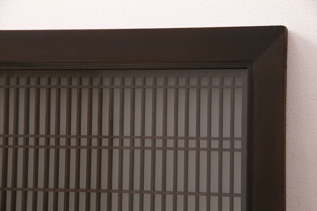 アンティーク建具 両面ガラス入り 角麻の組子が美しい欄間(明り取り、明かり取り)(R-049980)