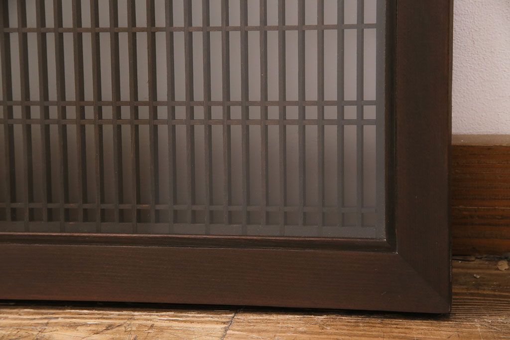 アンティーク建具 両面ガラス入り 角麻の組子が美しい欄間(明り取り、明かり取り)(R-049980)