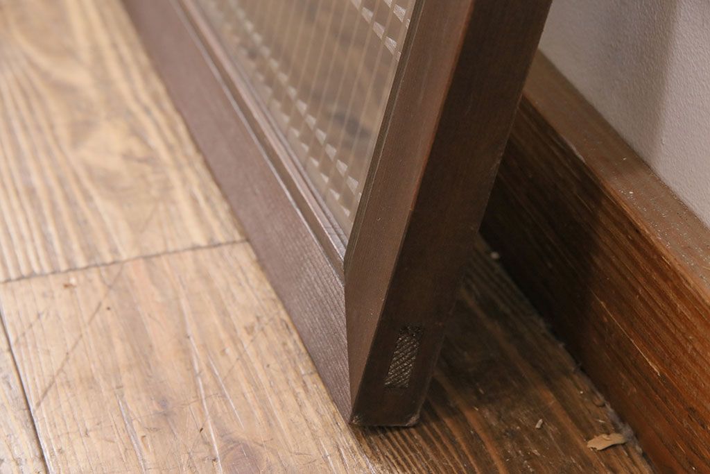 アンティーク建具 両面ガラス入り 角麻の組子が美しい欄間(明り取り、明かり取り)(R-049980)