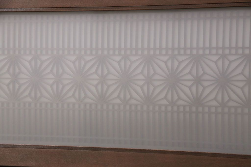 アンティーク建具 両面ガラス入り 角麻の組子が美しい欄間(明り取り、明かり取り)(R-049980)