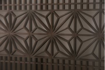 アンティーク建具　両面ガラス入り　角麻の組子が美しい欄間(明り取り、明かり取り)(R-049980)