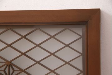 アンティーク建具　両面ガラス入り　麻の葉と七宝亀甲紋様の組子が上品な欄間(明り取り、明かり取り)(R-049981)