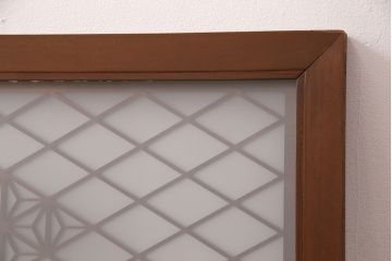 アンティーク建具　両面ガラス入り　麻の葉と七宝亀甲紋様の組子が上品な欄間(明り取り、明かり取り)(R-049981)