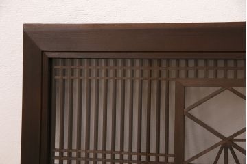 アンティーク建具　両面ガラス入り　麻の葉の組子がポイント!品のある雰囲気が素敵な欄間(明り取り、明かり取り)(R-049984)