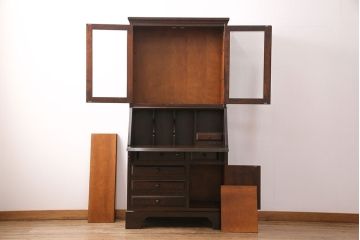中古　北海道民芸家具　上品な雰囲気漂うライティングビューロー(簿記机、在宅ワーク、在宅用デスク、本棚、収納棚)(定価約50万円)(R-049986)