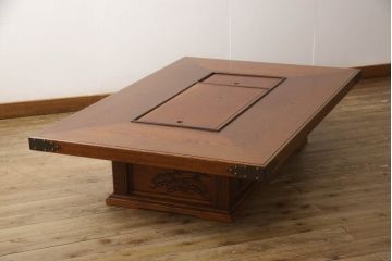 和製ビンテージ　特大サイズ!　高級品　総ケヤキ材製の関西火鉢(木製火鉢、囲炉裏、ヴィンテージ)(R-049999)