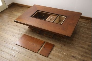 和製ビンテージ　特大サイズ!　高級品　総ケヤキ材製の関西火鉢(木製火鉢、囲炉裏、ヴィンテージ)(R-049999)