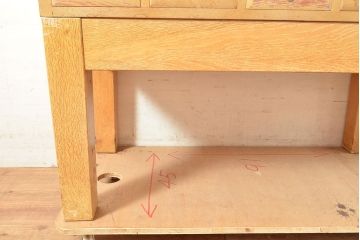 【簡易リペア限定品】レトロ家具　昭和レトロ　KIHARA　ナラ材製　作業台が付いた、ネームプレート付きカードケース(引き出し、チェスト、図書館、図書室)(R-050012)