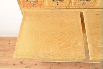 【簡易リペア限定品】レトロ家具　昭和レトロ　KIHARA　ナチュラルスタイルにおすすめ!小物収納に便利なナラ材製ネームプレート付きカードケース(引き出し、チェスト、図書館、図書室)(R-050014)