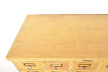 【簡易リペア限定品】レトロ家具　昭和レトロ　KIHARA　ナチュラルスタイルにおすすめ!小物収納に便利なナラ材製ネームプレート付きカードケース(引き出し、チェスト、図書館、図書室)(R-050014)