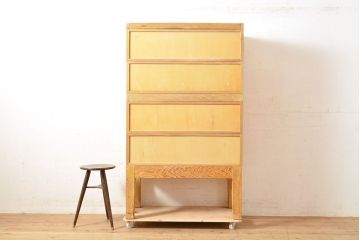 【簡易リペア限定品】レトロ家具　昭和レトロ　KIHARA　ナチュラルスタイルにおすすめ!小物収納に便利なナラ材製ネームプレート付きカードケース(引き出し、チェスト、図書館、図書室)(R-050014)