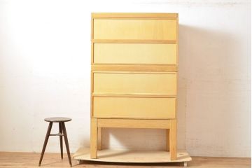 【簡易リペア限定品】レトロ家具　昭和レトロ　KIHARA　ナチュラルスタイルにおすすめ!小物収納に便利なナラ材製ネームプレート付きカードケース(引き出し、チェスト、図書館、図書室)(R-050015)