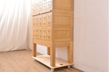 【簡易リペア限定品】レトロ家具　昭和レトロ　KIHARA　雑貨屋さん収納が叶うナラ材製ネームプレート付きカードケース(引き出し、チェスト、図書館、図書室)(R-050018)