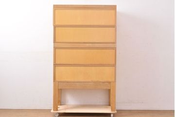 レトロ家具　昭和レトロ　KIHARA　雑貨屋さん収納が叶うナラ材製ネームプレート付きカードケース(引き出し、チェスト、図書館、図書室)(R-050018)