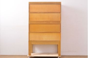 【簡易リペア限定品】レトロ家具　昭和レトロ　KIHARA　お洒落な店舗什器におすすめのナラ材製ネームプレート付きカードケース(引き出し、チェスト、図書館、図書室)(R-050019)