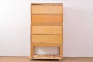 レトロ家具　昭和レトロ　KIHARA　ナラ材のあたたかみのある風合いが魅力的なネームプレート付きカードケース(引き出し、チェスト、図書館、図書室)(R-050020)