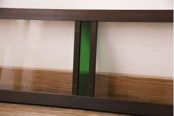 アンティーク建具　昭和初期　当時物のガラス入り!グリーンカラーがアクセントの色ガラス入り欄間(明り取り、明かり取り)(R-050031)
