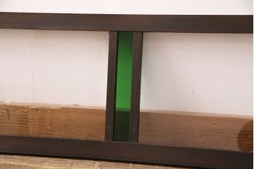 アンティーク建具　昭和初期　当時物のガラス入り!グリーンカラーがアクセントの色ガラス入り欄間(明り取り、明かり取り)(R-050031)