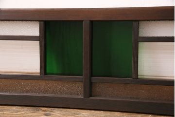 アンティーク建具　昭和初期　当時物のガラス入り!大正ロマンの雰囲気漂う色ガラス入り欄間(明り取り、明かり取り)(R-050032)