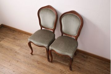 中古　高級家具　カリン材　ロココ調の優美なチェア2脚セット(ダイニングチェア、サロンチェア、椅子、花梨材)(R-050056)