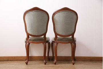 中古　高級家具　カリン材　ロココ調の優美なチェア2脚セット(ダイニングチェア、サロンチェア、椅子、花梨材)(R-050056)