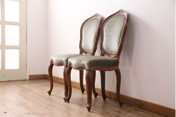 中古　高級家具　カリン材　ロココ調の優美なチェア2脚セット(ダイニングチェア、サロンチェア、椅子、花梨材)(R-050057)