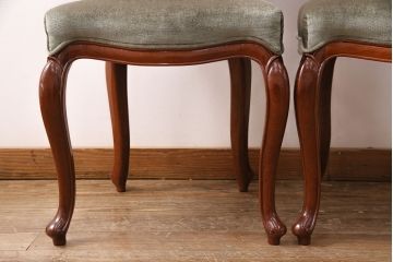 中古　高級家具　カリン材　ロココ調の優美なチェア2脚セット(ダイニングチェア、サロンチェア、椅子、花梨材)(R-050057)