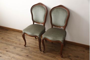 中古　高級家具　カリン材　ロココ調の優美なチェア2脚セット(ダイニングチェア、サロンチェア、椅子、花梨材)(R-050058)