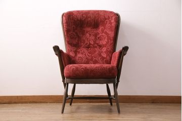 ヴィンテージ家具　ERCOL(アーコール)　エバーグリーン　エレガントな雰囲気漂う1人掛けイージーチェア(ラウンジチェア、アームチェア、椅子、ソファ、ビンテージ)(R-050060)