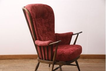 ヴィンテージ家具　ERCOL(アーコール)　エバーグリーン　エレガントな雰囲気漂う1人掛けイージーチェア(ラウンジチェア、アームチェア、椅子、ソファ、ビンテージ)(R-050061)