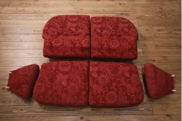 ヴィンテージ家具　ERCOL(アーコール)　艶やかなカラーが目を引くスツール(オットマン)付きビンテージ二人掛けソファ(アームソファ)(R-050062)