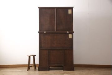 中古　神居民芸家具　クラシカルな佇まいが魅力的なライティングビューロー&スツールセット(机、ワークデスク、チェア、本箱、ブックケース)(R-050074)