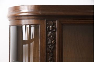 アンティーク家具　フランスアンティーク　オーク材　特注サイズ　Rガラス　エレガントな佇まいが魅力の大きなキャビネット(ガラスケース、ショーケース、飾り棚、陳列棚、店舗什器)(R-050089)