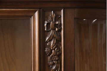 アンティーク家具　フランスアンティーク　オーク材　特注サイズ　Rガラス　エレガントな佇まいが魅力の大きなキャビネット(ガラスケース、ショーケース、飾り棚、陳列棚、店舗什器)(R-050089)